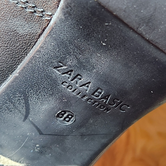 Zara Leather Chunky Heal Black Ankle Boots Size 38 - Picture 11 of 13